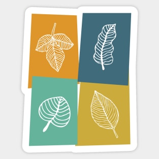 White Leaves on Gold Blue Orange Turquoise Rectangles Sticker